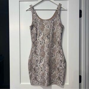 Express Body Contour Snake Print Mini Dress in Brown and Cream